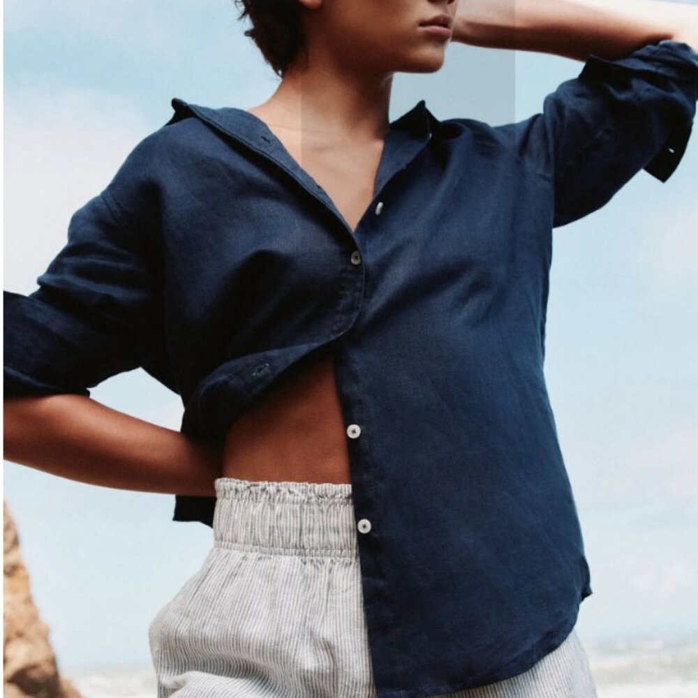 Quince 100% European Linen Shirt XL Navy